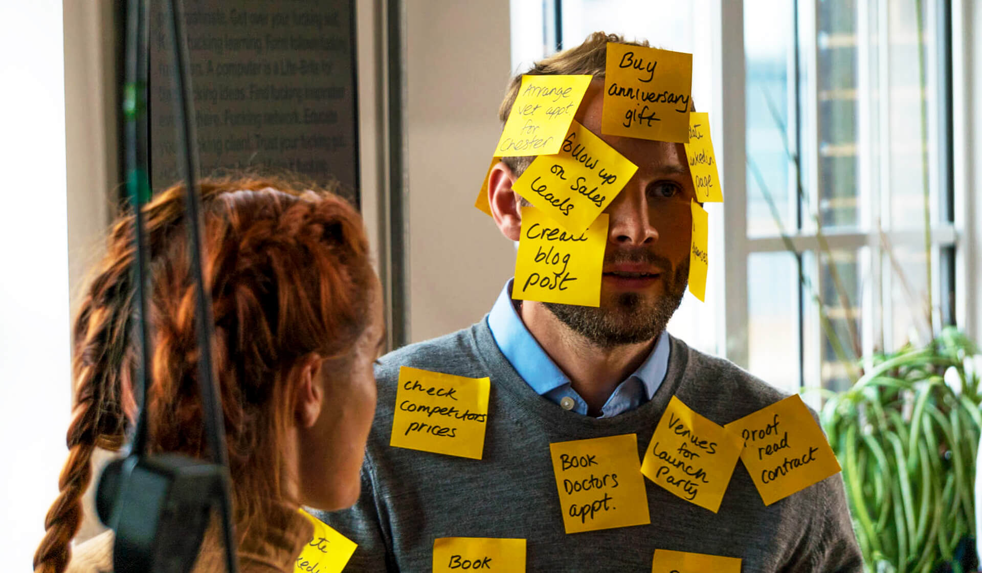 Get Shit Done - Sort It Out Martin - Mellor&Smith. Man covered in sticky notes